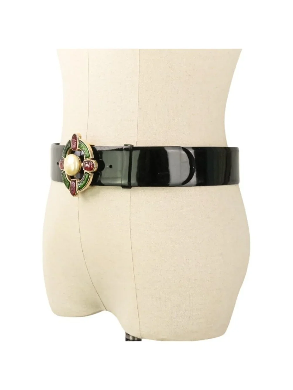 Chanel Gripoix Buckle Patent Leather Belt 75 30 Black